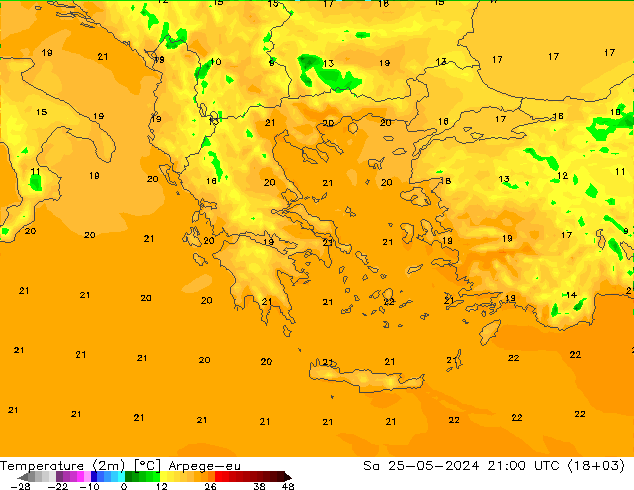 карта температуры Arpege-eu сб 25.05.2024 21 UTC