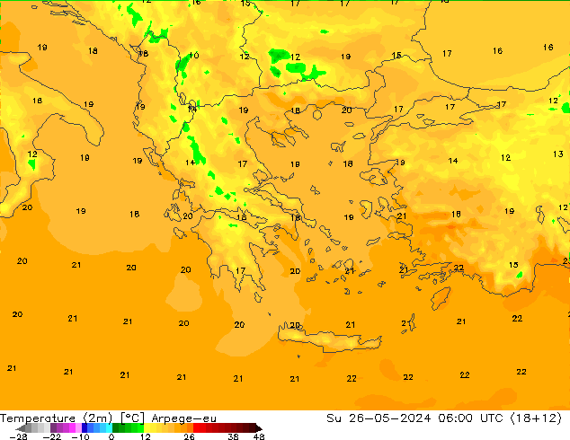 Temperatura (2m) Arpege-eu dom 26.05.2024 06 UTC