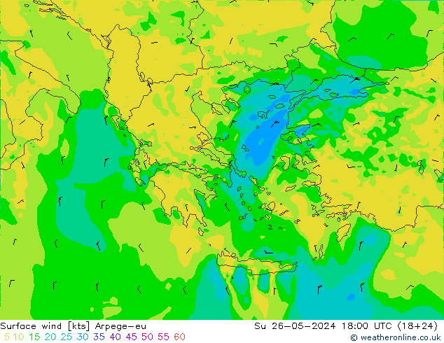 Vento 10 m Arpege-eu Dom 26.05.2024 18 UTC