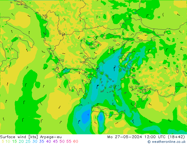 Vento 10 m Arpege-eu lun 27.05.2024 12 UTC