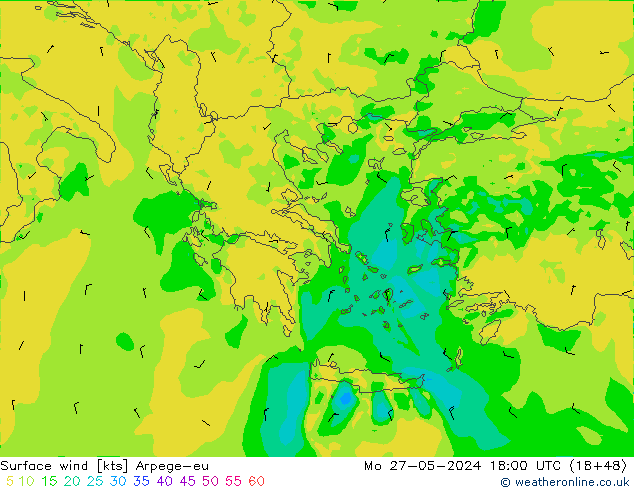wiatr 10 m Arpege-eu pon. 27.05.2024 18 UTC