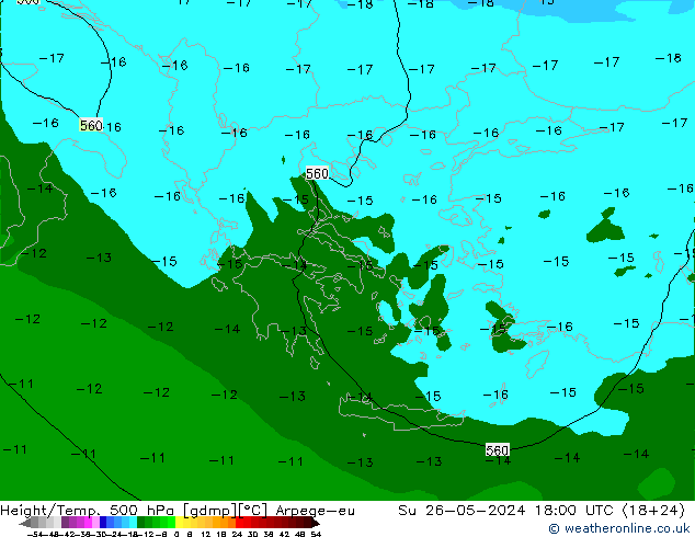 Hoogte/Temp. 500 hPa Arpege-eu zo 26.05.2024 18 UTC