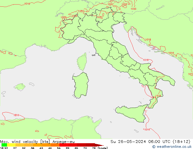 Max. wind velocity Arpege-eu dim 26.05.2024 06 UTC