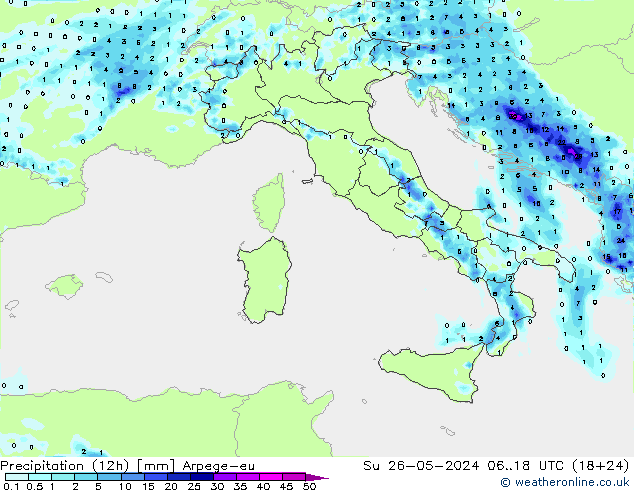 Precipitation (12h) Arpege-eu Su 26.05.2024 18 UTC