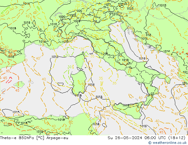 Theta-e 850hPa Arpege-eu dim 26.05.2024 06 UTC