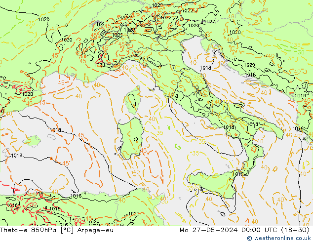 Theta-e 850hPa Arpege-eu Po 27.05.2024 00 UTC