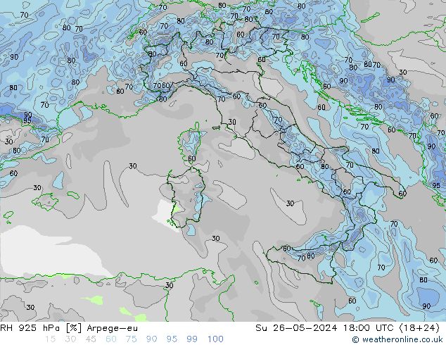 RH 925 hPa Arpege-eu dom 26.05.2024 18 UTC