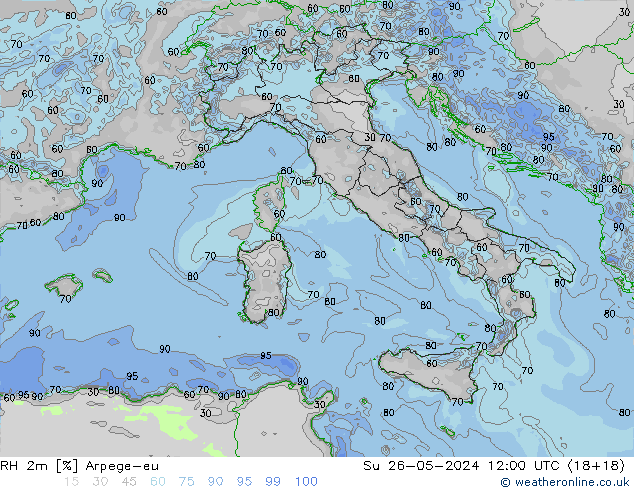 RH 2m Arpege-eu Su 26.05.2024 12 UTC