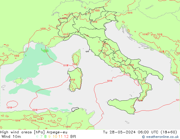 High wind areas Arpege-eu Tu 28.05.2024 06 UTC