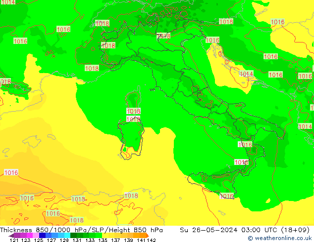 Thck 850-1000 hPa Arpege-eu Su 26.05.2024 03 UTC