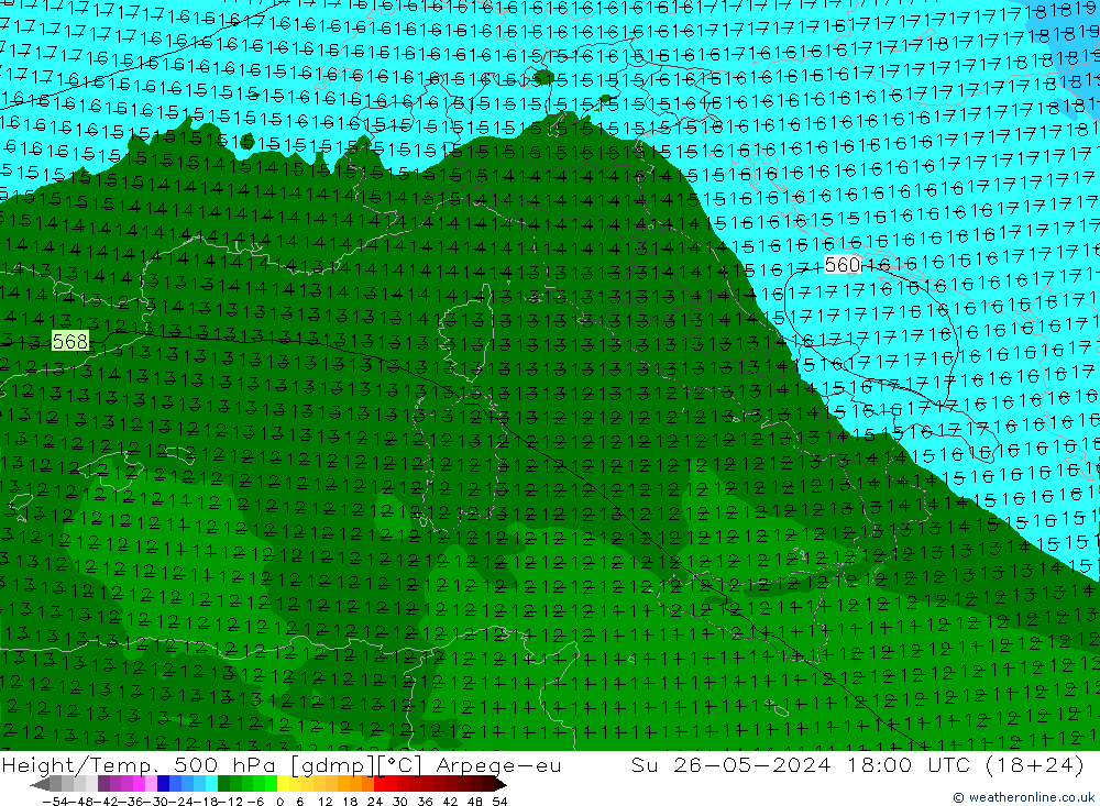 Height/Temp. 500 hPa Arpege-eu Su 26.05.2024 18 UTC