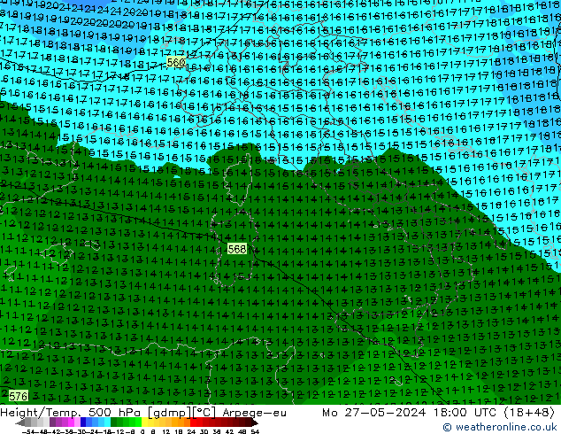 Hoogte/Temp. 500 hPa Arpege-eu ma 27.05.2024 18 UTC