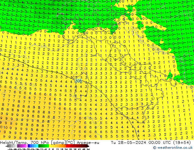 Geop./Temp. 700 hPa Arpege-eu mar 28.05.2024 00 UTC