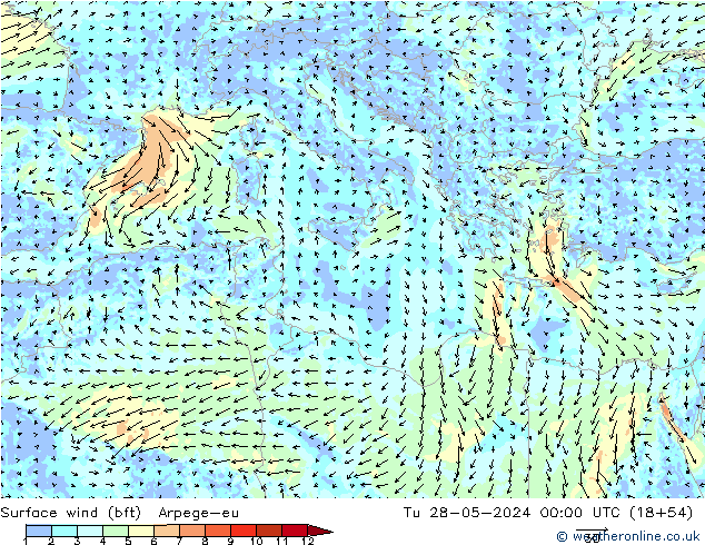 wiatr 10 m (bft) Arpege-eu wto. 28.05.2024 00 UTC