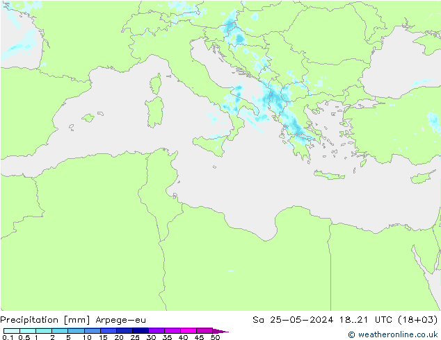 Precipitazione Arpege-eu sab 25.05.2024 21 UTC