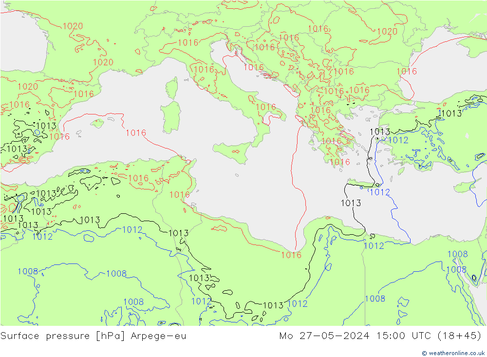 приземное давление Arpege-eu пн 27.05.2024 15 UTC