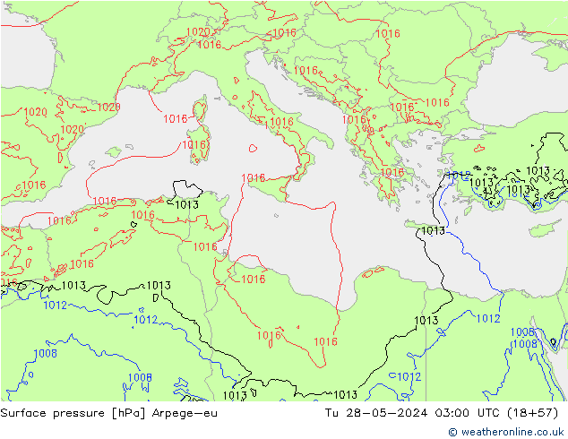 Atmosférický tlak Arpege-eu Út 28.05.2024 03 UTC