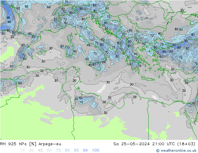 RH 925 hPa Arpege-eu sab 25.05.2024 21 UTC