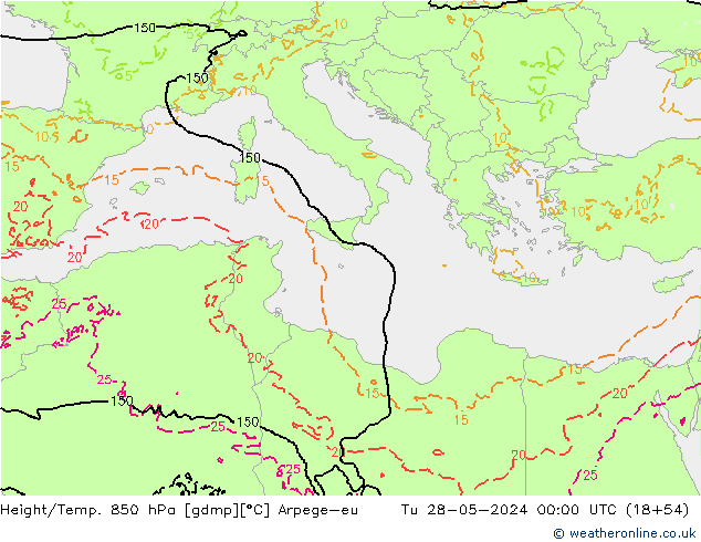 Height/Temp. 850 hPa Arpege-eu wto. 28.05.2024 00 UTC