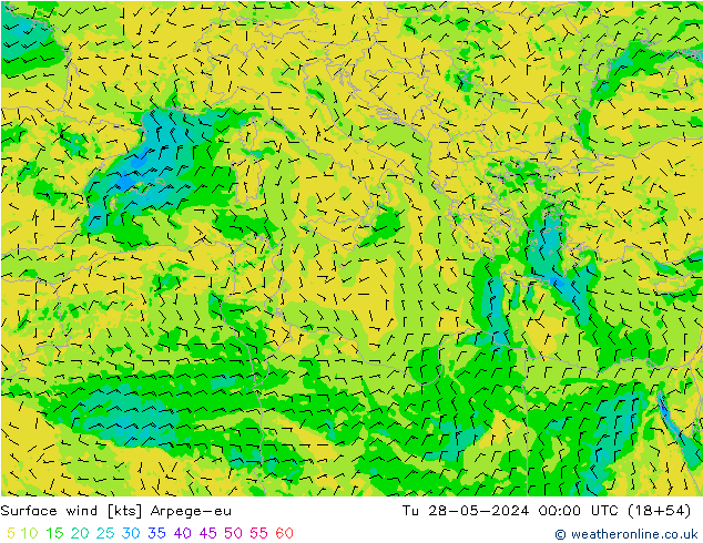 wiatr 10 m Arpege-eu wto. 28.05.2024 00 UTC