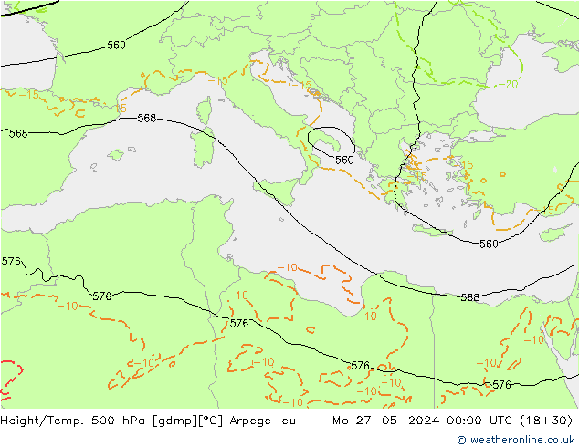 Height/Temp. 500 hPa Arpege-eu Mo 27.05.2024 00 UTC