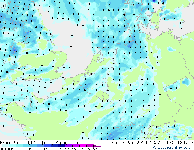 Precipitation (12h) Arpege-eu Po 27.05.2024 06 UTC