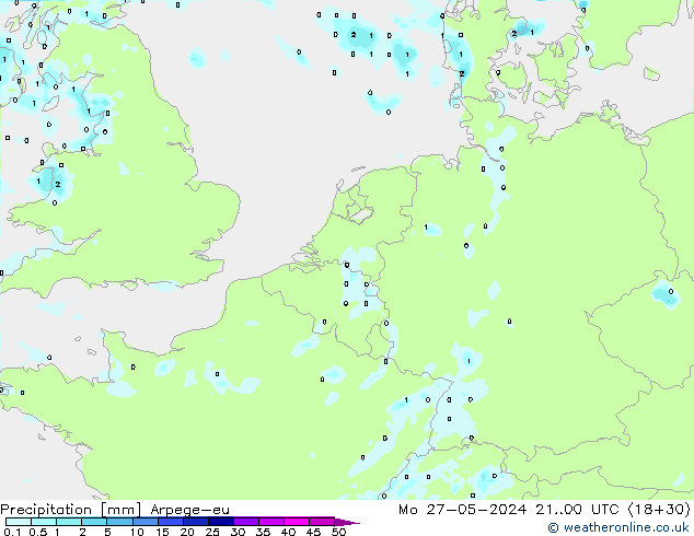 Precipitazione Arpege-eu lun 27.05.2024 00 UTC