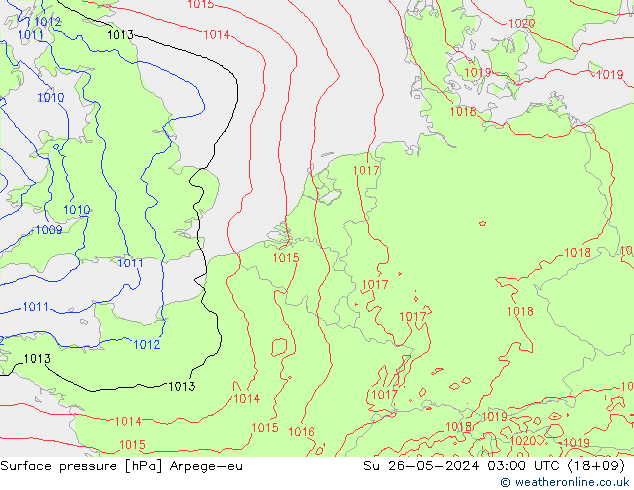 Pressione al suolo Arpege-eu dom 26.05.2024 03 UTC