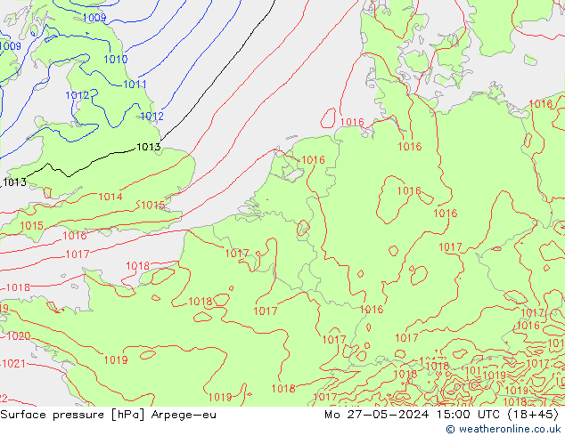 Surface pressure Arpege-eu Mo 27.05.2024 15 UTC