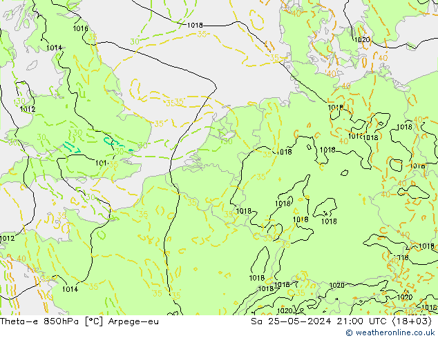 Theta-e 850hPa Arpege-eu Sáb 25.05.2024 21 UTC