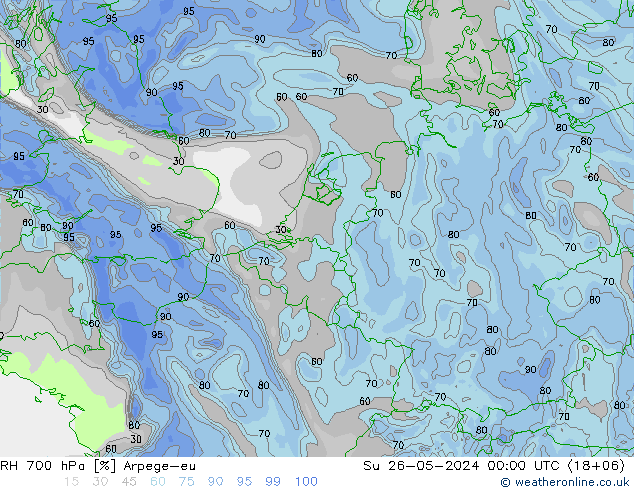 Humidité rel. 700 hPa Arpege-eu dim 26.05.2024 00 UTC