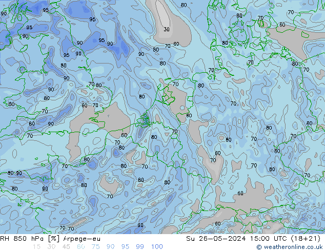 RH 850 hPa Arpege-eu dom 26.05.2024 15 UTC