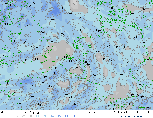 RH 850 hPa Arpege-eu dom 26.05.2024 18 UTC