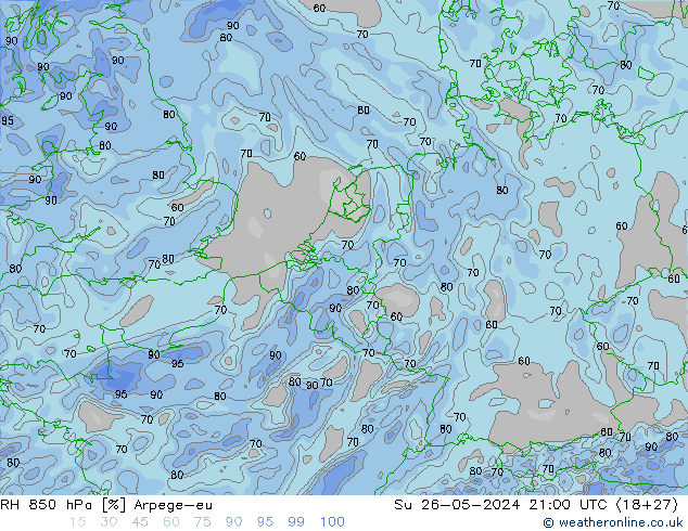 RH 850 hPa Arpege-eu Su 26.05.2024 21 UTC