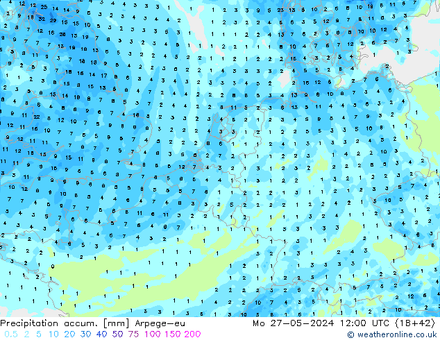 Precipitation accum. Arpege-eu lun 27.05.2024 12 UTC