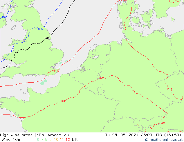 High wind areas Arpege-eu mar 28.05.2024 06 UTC