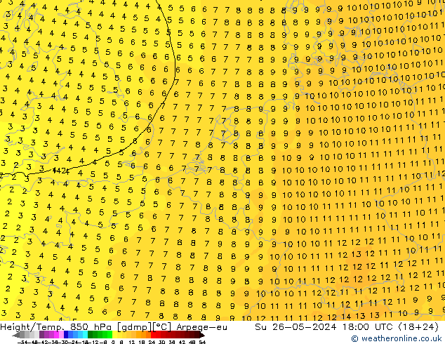 Hoogte/Temp. 850 hPa Arpege-eu zo 26.05.2024 18 UTC