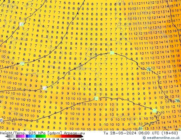 Height/Temp. 925 hPa Arpege-eu  28.05.2024 06 UTC