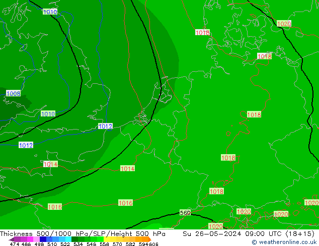 Schichtdicke 500-1000 hPa Arpege-eu So 26.05.2024 09 UTC