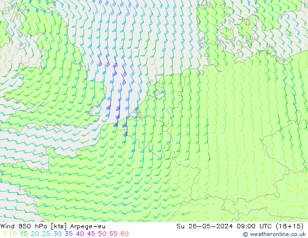 Wind 850 hPa Arpege-eu So 26.05.2024 09 UTC
