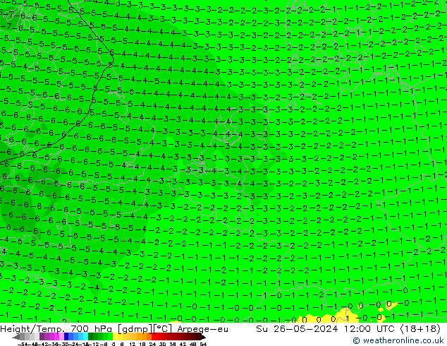Géop./Temp. 700 hPa Arpege-eu dim 26.05.2024 12 UTC