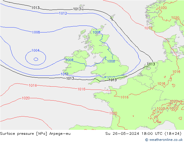 Atmosférický tlak Arpege-eu Ne 26.05.2024 18 UTC