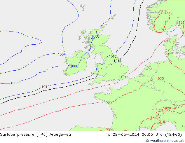 Surface pressure Arpege-eu Tu 28.05.2024 06 UTC