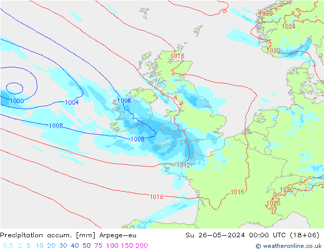 Toplam Yağış Arpege-eu Paz 26.05.2024 00 UTC