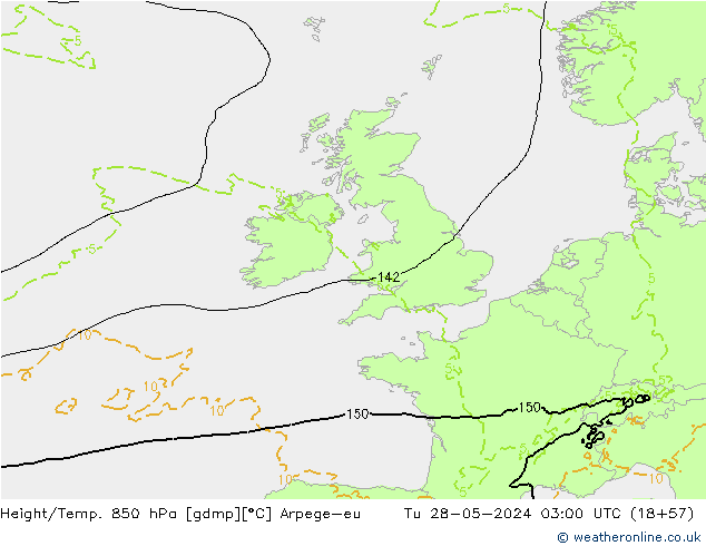 Height/Temp. 850 hPa Arpege-eu Út 28.05.2024 03 UTC