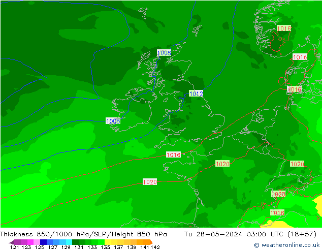 Thck 850-1000 hPa Arpege-eu mar 28.05.2024 03 UTC