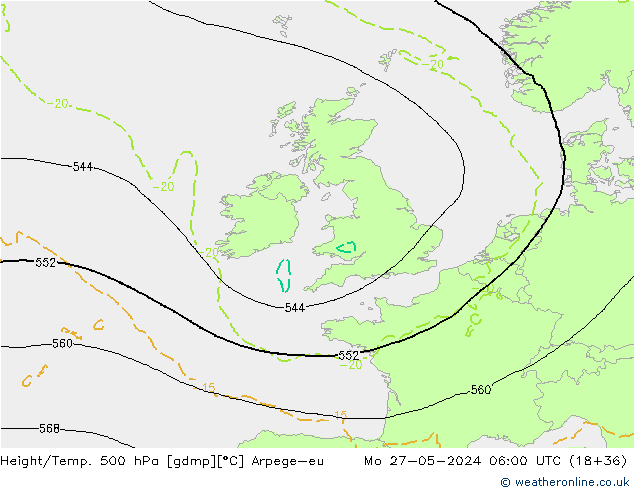 Height/Temp. 500 hPa Arpege-eu lun 27.05.2024 06 UTC