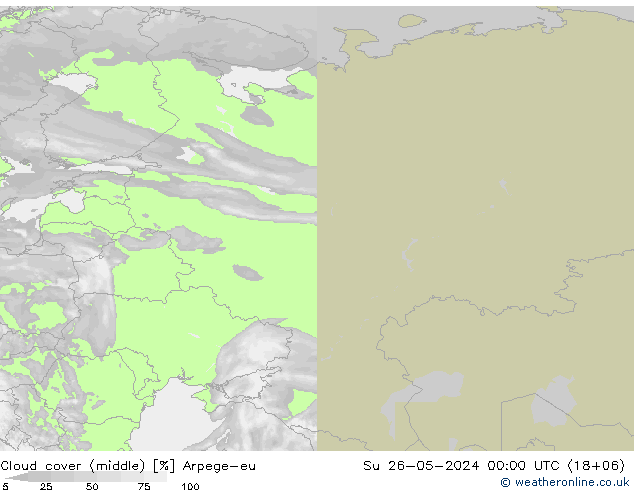 Cloud cover (middle) Arpege-eu Su 26.05.2024 00 UTC