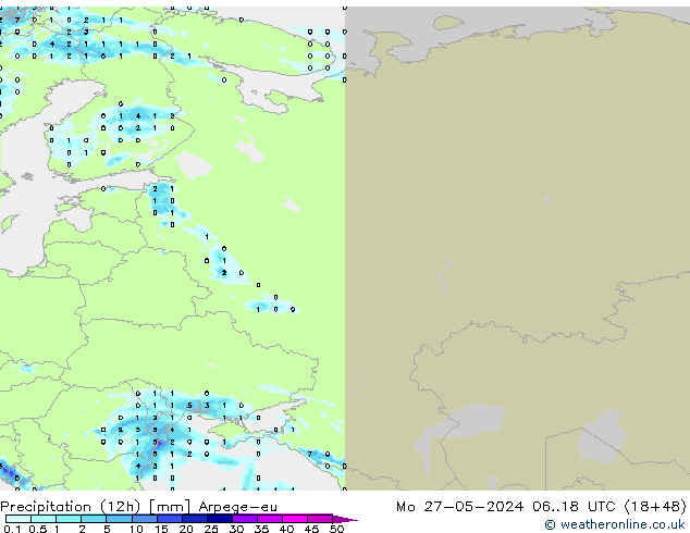 Precipitation (12h) Arpege-eu Mo 27.05.2024 18 UTC