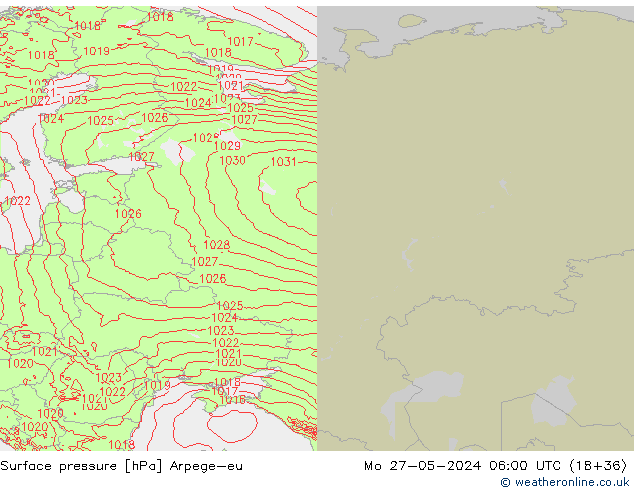 Surface pressure Arpege-eu Mo 27.05.2024 06 UTC